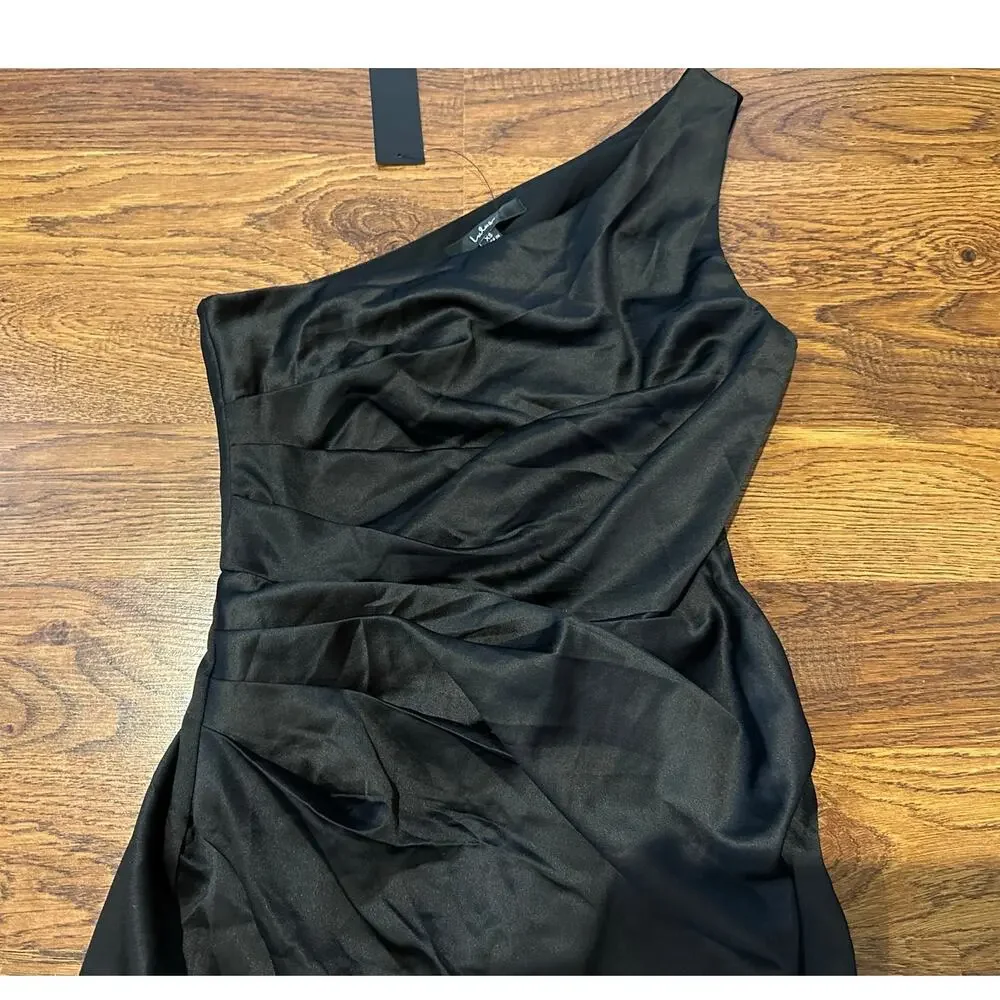 Lulus Dreaming of Elegance One Shoulder Satin Maxi Dress Black XS NWT Formal - Picture 3 of 9